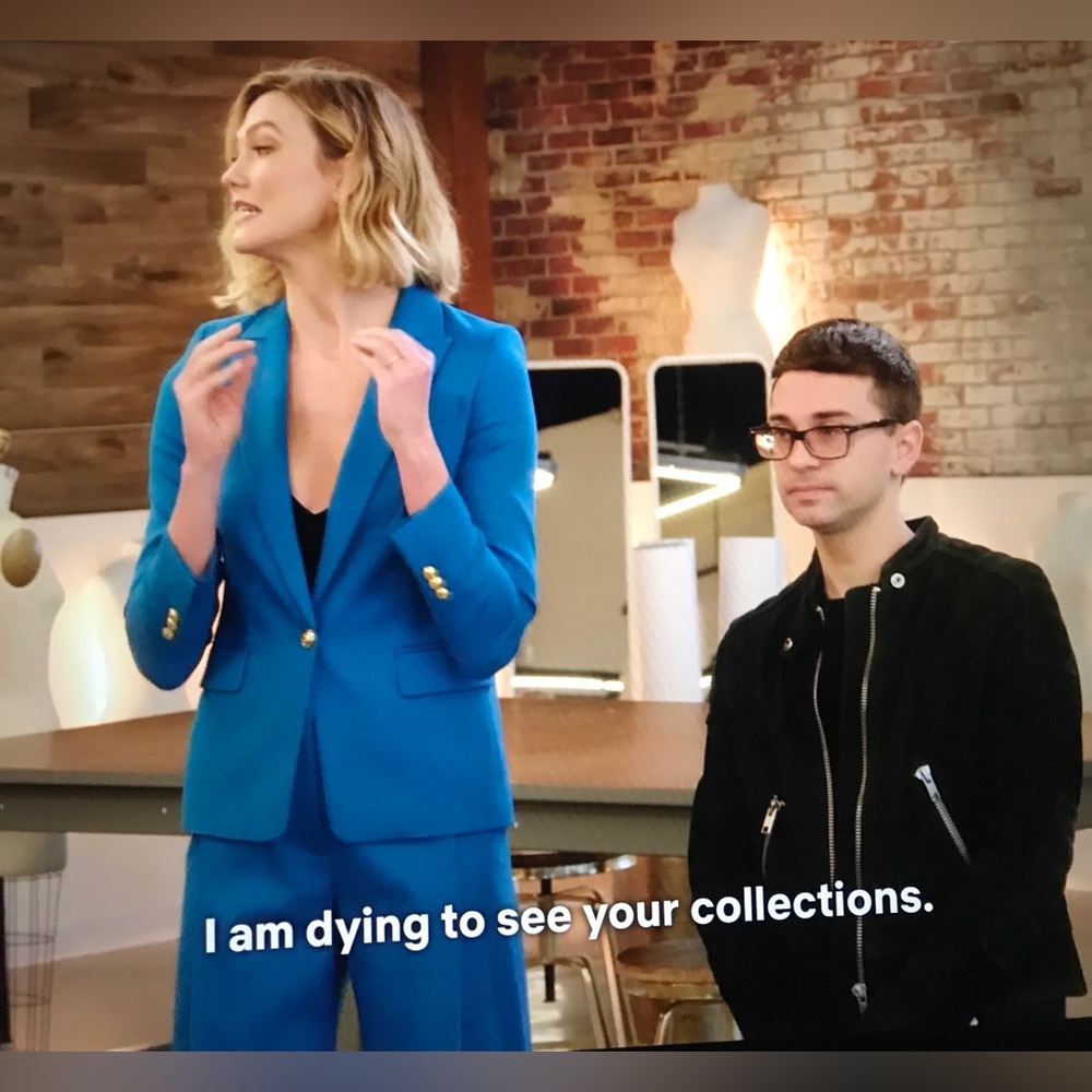 Women’s blue suit set as seen on project runway
